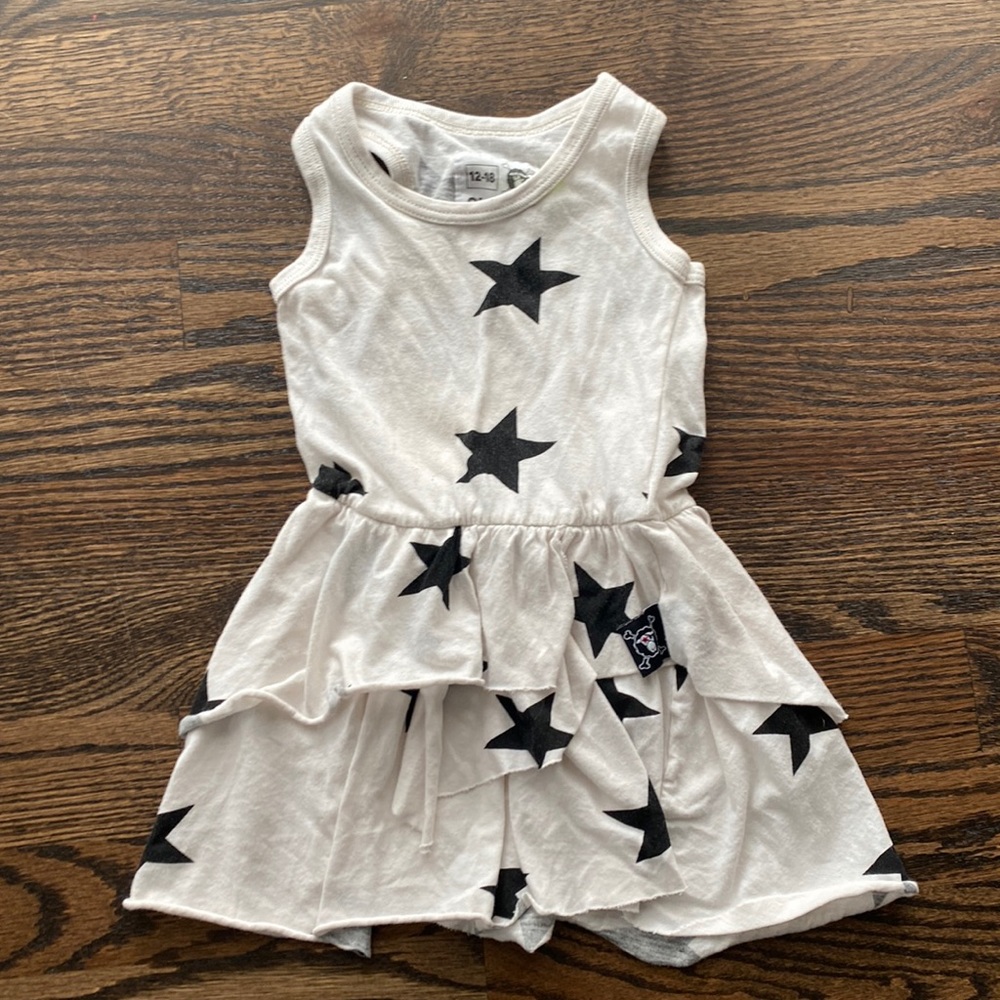 Nununu white tiered dress with black stars